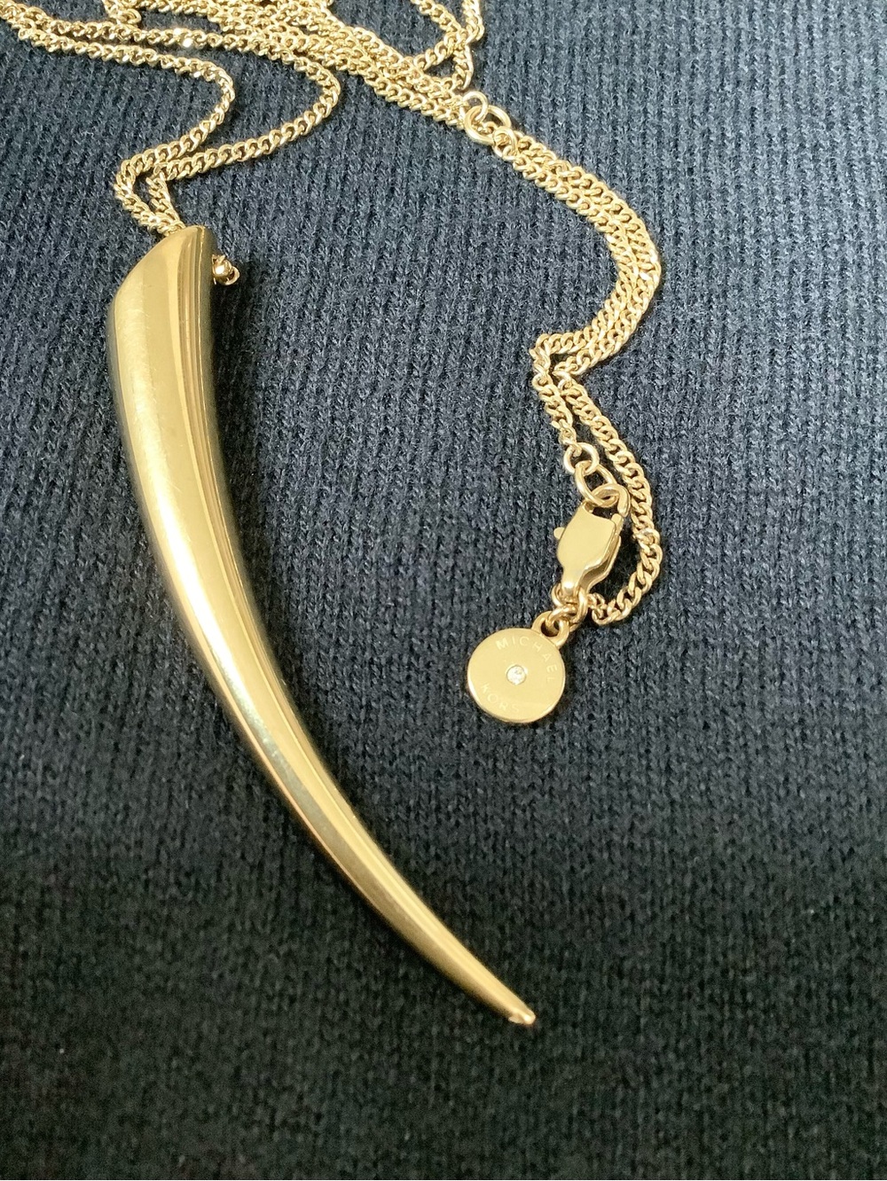 Michael Kors Polished Gold tone Animal Horn Tooth Pendant Necklace
